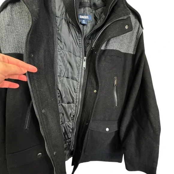 KingSize 2XL BIG Wool Blend Herringbone Multi-Pocket Combat Utility Black Coat